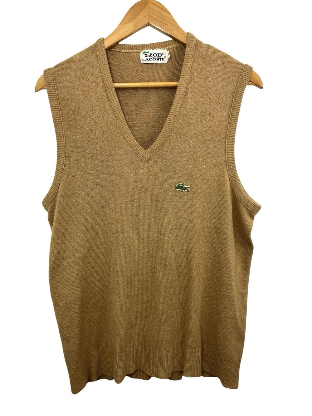 Vtg Lacoste Vest V-neck Tan Izod Large Men’s Acrylic 1960s Grandpacore Preppy